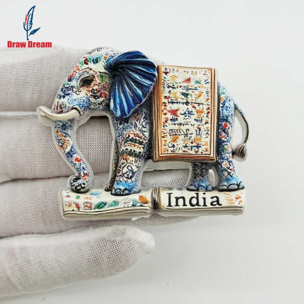 1PC India Sacred Elephant Creative 3D Sticker for Refrigerator, Travel Souvenir, Home Decoration, Elegant Gift