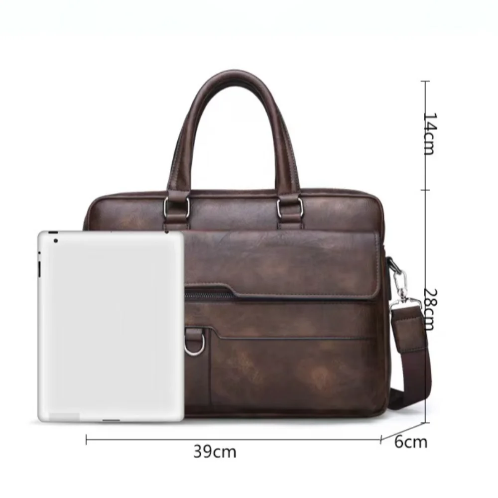 Retro Briefcase Bag For Men Business Shoulder Bag Crossbody Bag PU Leather Messenger Bag Man Office Handbag Laptop Bag Male Tote