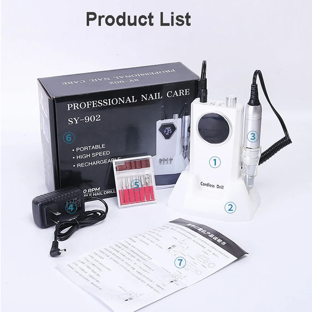 35000 دورة في الدقيقة آلة حفر الأظافر قابلة للشحن 4000 مللي أمبير مجموعة حفر مانيكير لجل طلاء الأظافر ساندر مسمار أداة صالون المنزل #6
