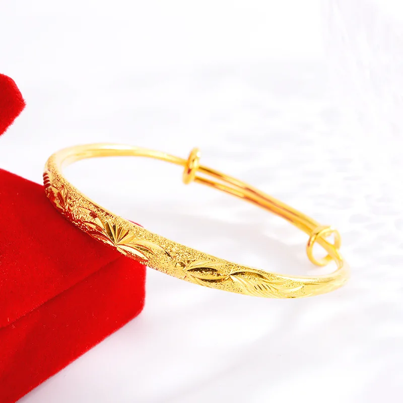 AU999 womens bracelet 24K gold bracelet with abundant year after year push-pull opening real gold wedding jewelry