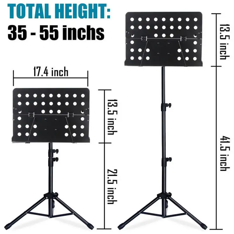 Faltbarer Notenständer, professionelles Notenständer-Regal-Set aus Metall mit Notenblatt-Clip, 35–55 Zoll, verstellbarer hoher Ständer mit Tasche