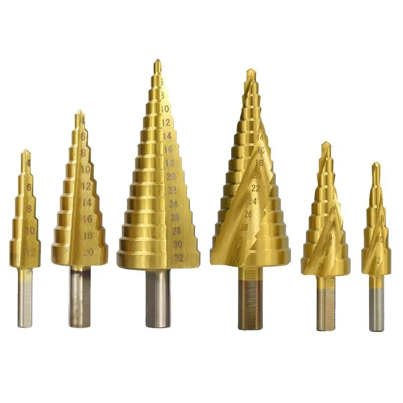 Drill Bit Titanium Coated Step Drill 4-12/20/32mm Hss Drill Bit Triangular Shank Spiral Groove Drill Bit For Hole Cutter 3pcs