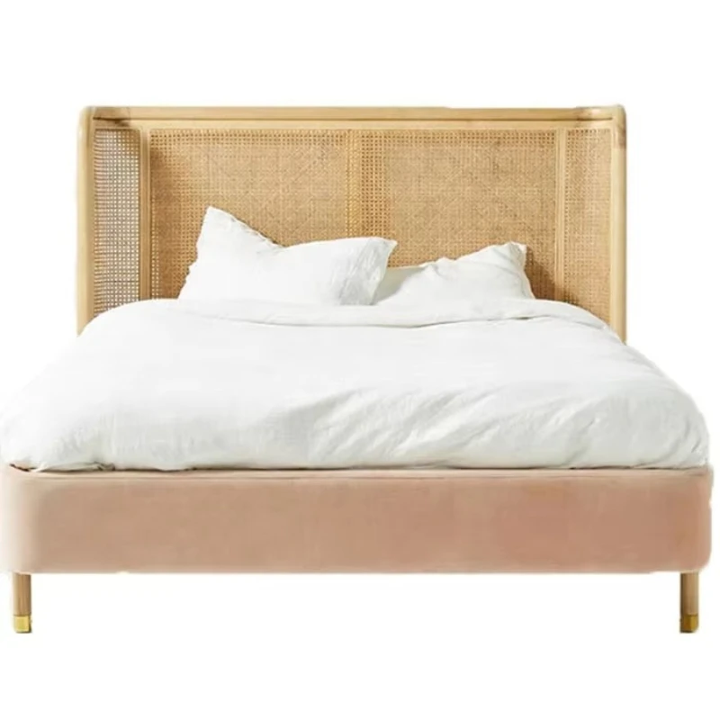 

Modern hotel bedroom furniture wooden rattan double bed