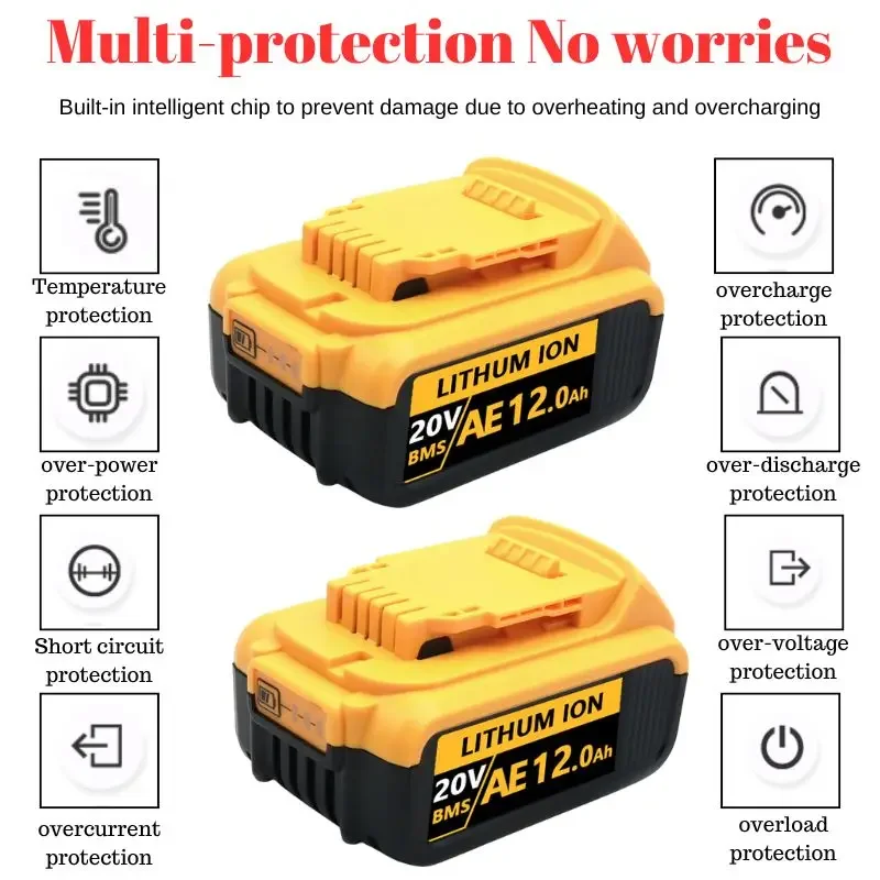 20V 6.0Ah 8.0Ah 12.0Ah DCB200 18650 Replacement Li-ion Battery for DeWalt MAX DCB205 DCB201 DCB203 Power Tool Batteries