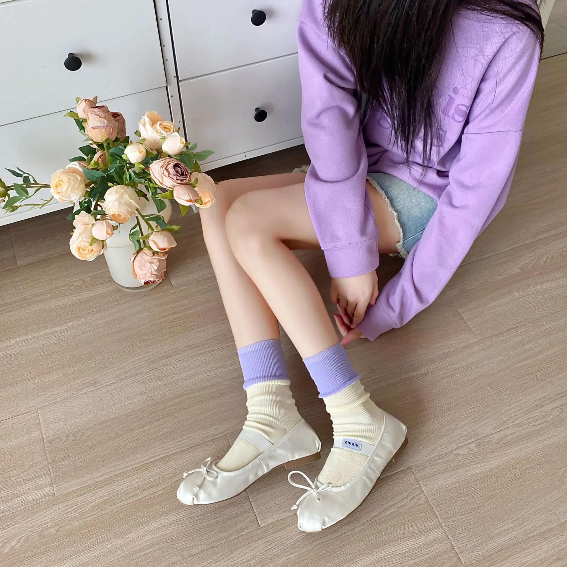 

Women's Spring Summer Socks Breathable Double Needle Sock Thin Funny Simple Fashion Trend Solid Color Sock For Lovely Girl Gift
