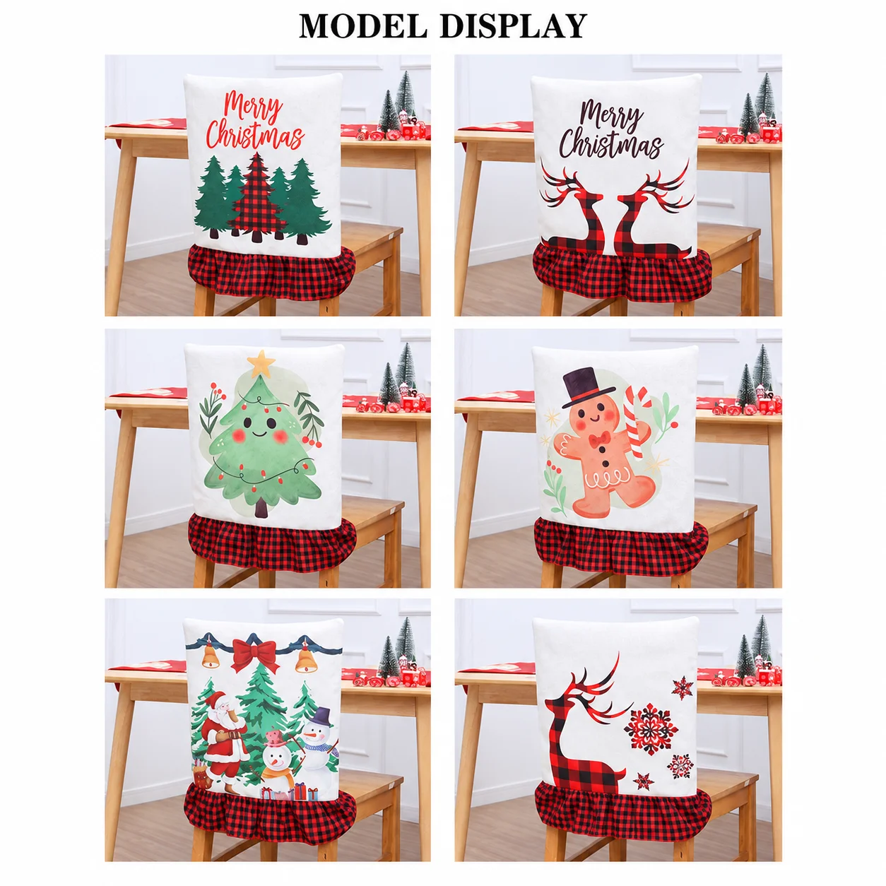 Holiday Chair Cover Non Woven Christmas Decorative Chair Cover Chair Back Cover Ruffle Trim For Christmas Themed Parties Home