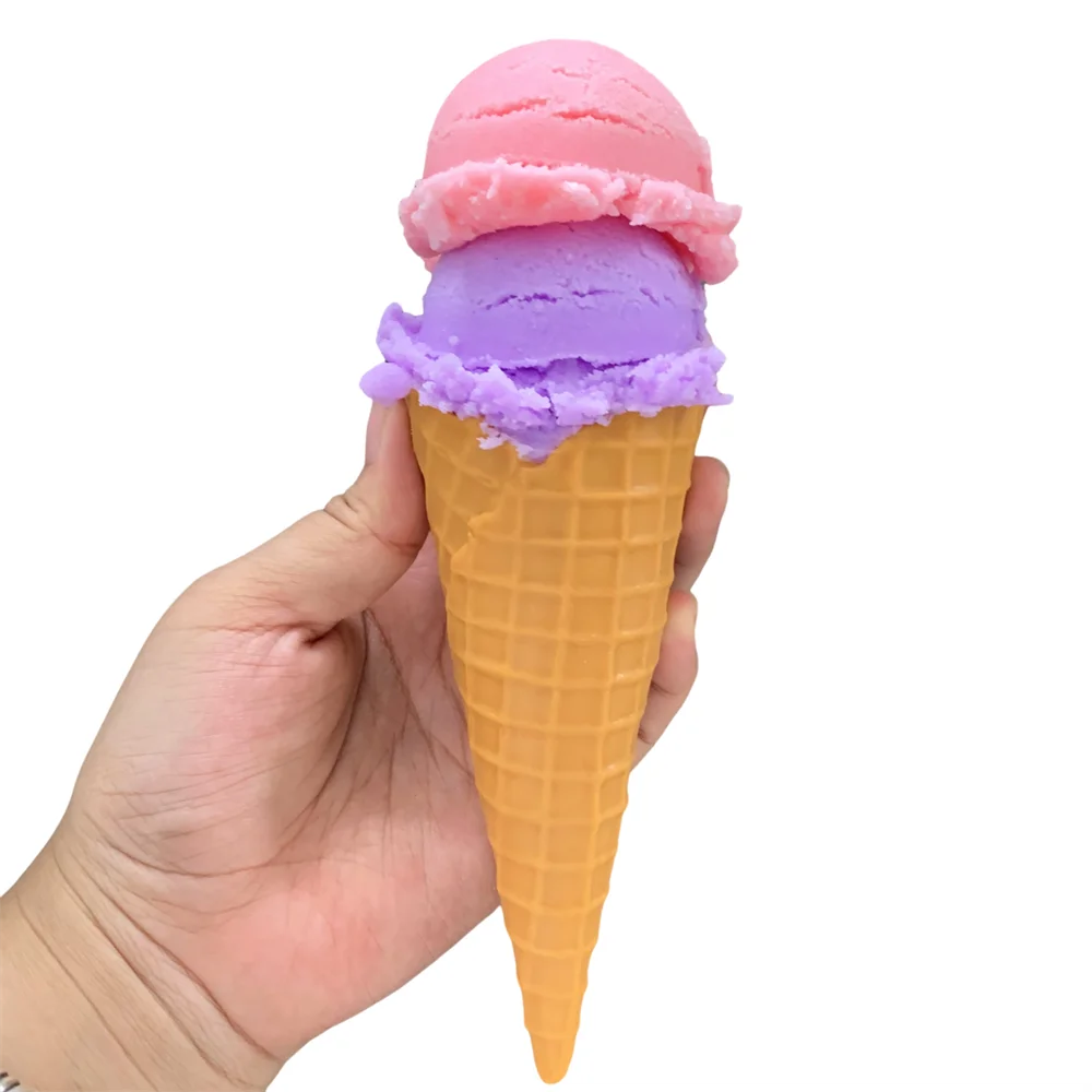 22cm 2 Scoops Ice Cream Food Gold Waffle Cone Shop Resin Window Display Order Advertising Pink Yellow White Purple Mix Model