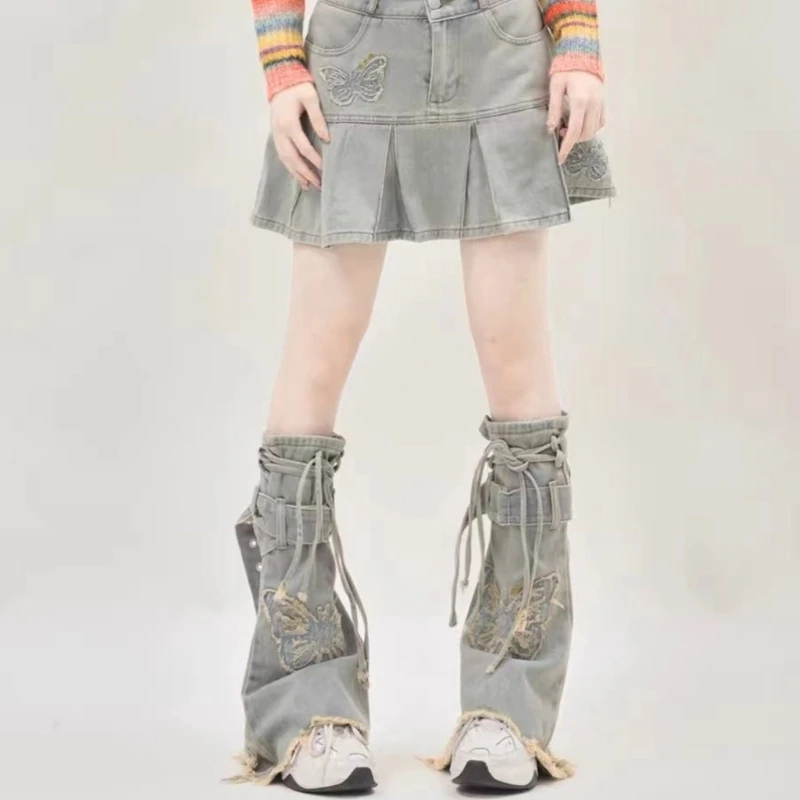 

Punk Jeans Leg Warmer Harajuku Leg Sleeve Flared Socks with Butterfly Appliques