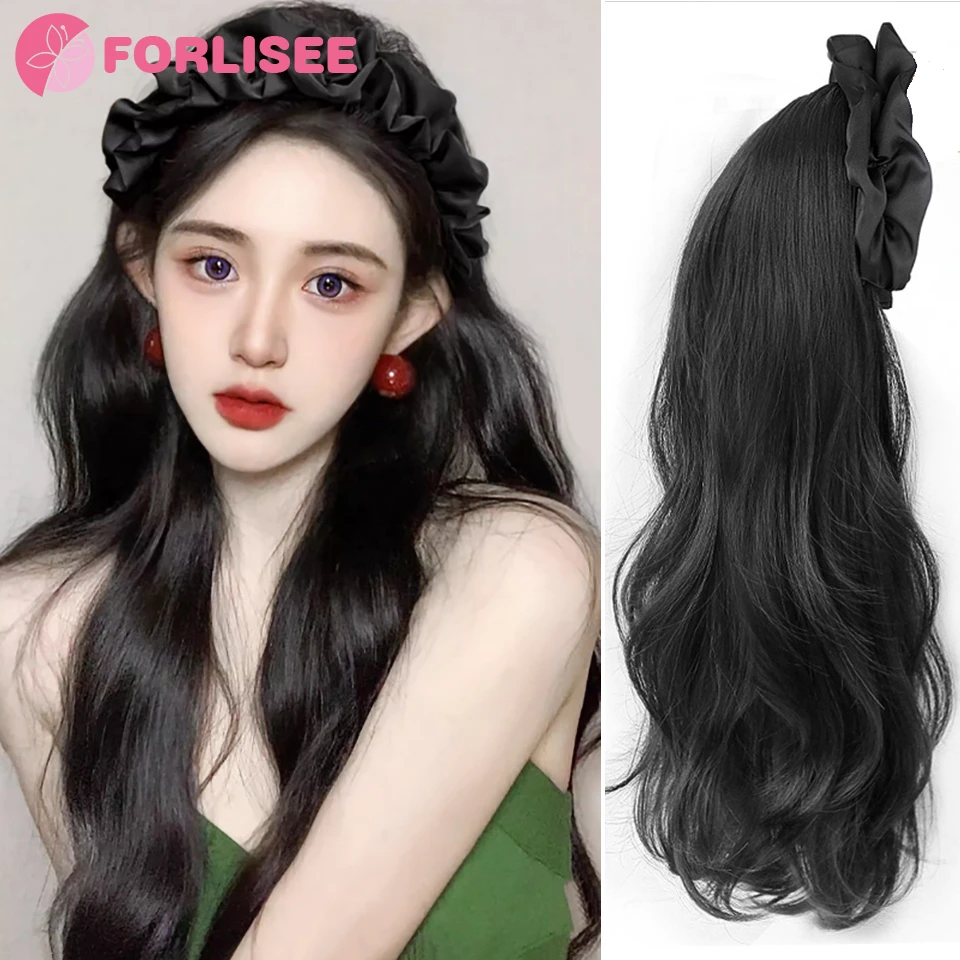 

FOR 15 Inch Long Curly Hair Hoop Wig Synthetic Pleated Hair Hoop Wig Black Women's Gradient Curly Wave Wig Organic Fiber Hair