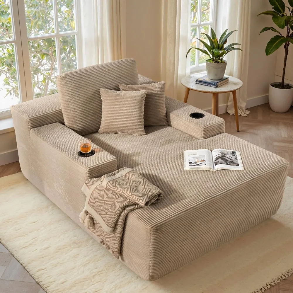 

67'' Chaise Lounge Chair Indoor, Oversized Upholstered BonelSoa Bed with Cup Holders, Deep Seat Sleeper Couch, Plush Cloud Soas