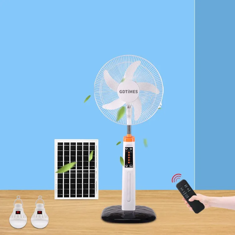 

AC/DC 16 Inches 3 Blades Rechargeable Home Stand Solar Fans Rechargeable Electric Fan with USB Port LED Light Bulb