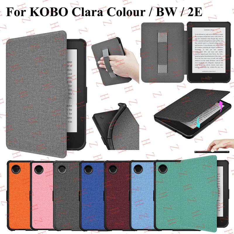 P+ For Kobo Clara Colour/BW Leather Smart Case eReader Magnetic Cover w/ Hand Strap