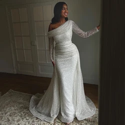 Luxury Shiny Mermaid Wedding Dresses 2023 Long Sleeve Glitter Sequines Bridal Gown Evening Wedding Party Vestido Custom Size