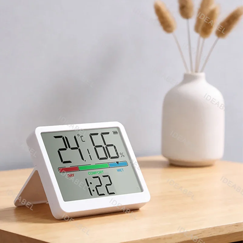 Digital Hygrometer Indoor Thermometer Clock with Temp and Humidity Accurate Room Temp Gauge with Comfort Indicator for Bedroom