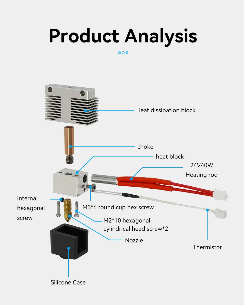 Hotend für ELEGOO Neptune 3/4 Hotend 3D-Drucker, komplett montiert mit Düse ELEGOO, offizielles 3D-Drucker-Zubehör – Detail 2