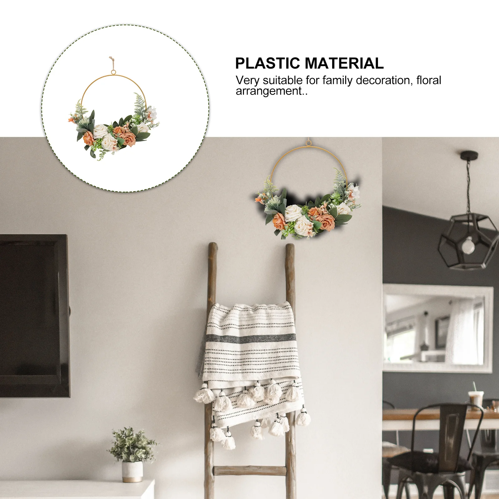 

1Pcs Retro Simulated Rose Wreath Artificial Garland Hanging Decor Rustic Wall Pendant Decorative Garland for Home
