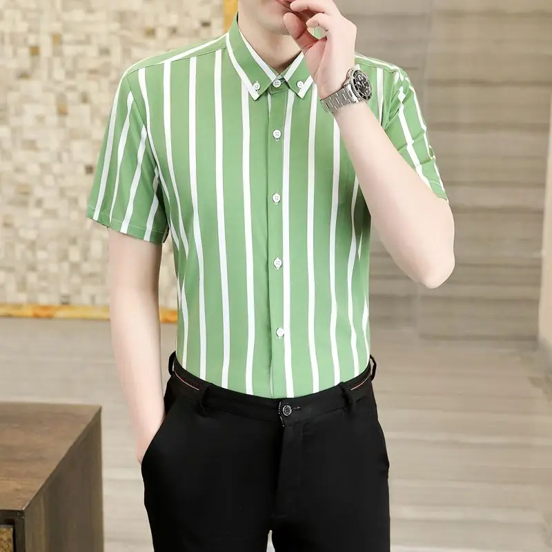 

Stylish Half Sleeve Men's Shirt for Summer Business Casual Wear Striped Pattern Easy Care Wrinkle Resistant and Comfortable Fit