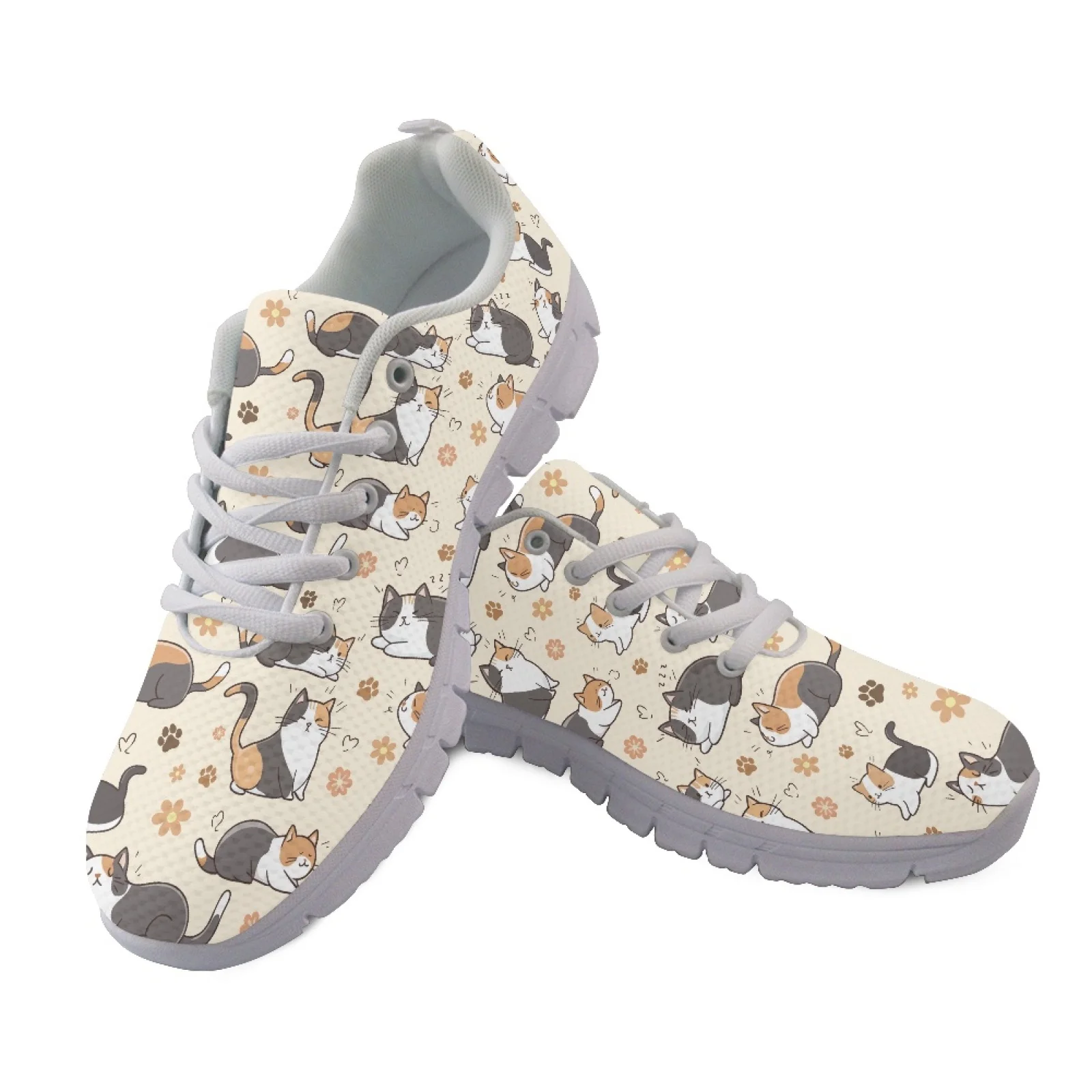 Coloranimal Calico Cat Paws Breathable Walking Shoes for Women Mesh & EVA Sole Sports Tennis Shoes New Arrival