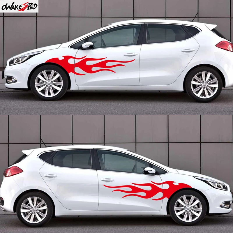

4pcs Fashion Car Stickers Flames Flaming Auto Body Stickers, Stripe Car Door Decals Waterproof Decorative Decal