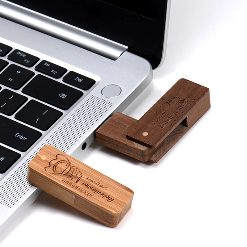 Деревянные вращающиеся USB-флеш-накопители 128 ГБ Высокоскоростная карта памяти 64 ГБ Бесплатный индивидуальный логотип Pen Drive 32 ГБ Studio DIY U Disk 16 ГБ