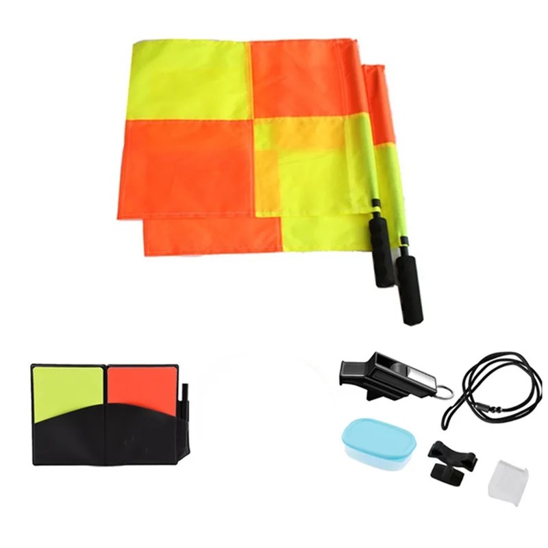 Soccer Referee Flag with Coin Whistle Red and Yellow Card Tool Professional Football Soccer Ball Match Referee Equipment Kit