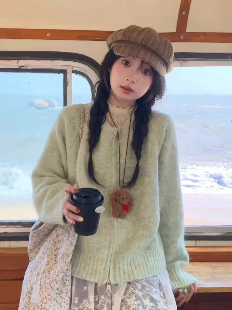 

Женский вязаный свитер-пальто с круглым вырезом, осень-зима 2025, новинка, в стиле лоу-эйр, корейский свободный крой, с эффектом высокого класса, модный