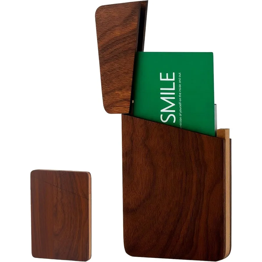 حافظة حامل بطاقات العمل الخشبية، إغلاق مغناطيسي، حامل بطاقات خشبي محمول خفيف الوزن مصنوع يدويًا #1