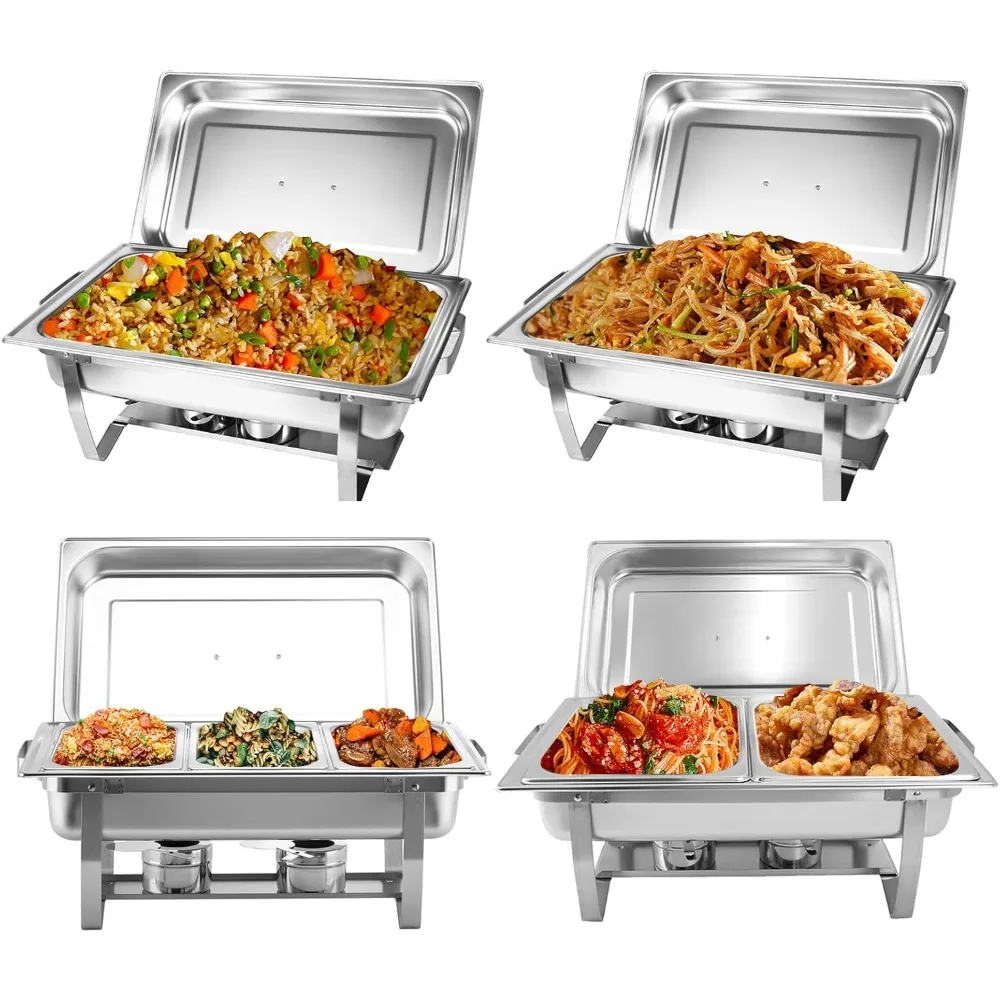 4-Pack 8QT Stainless steel hot pot buffet set with 2 full size, 2 half size, 3 1/3 size pans