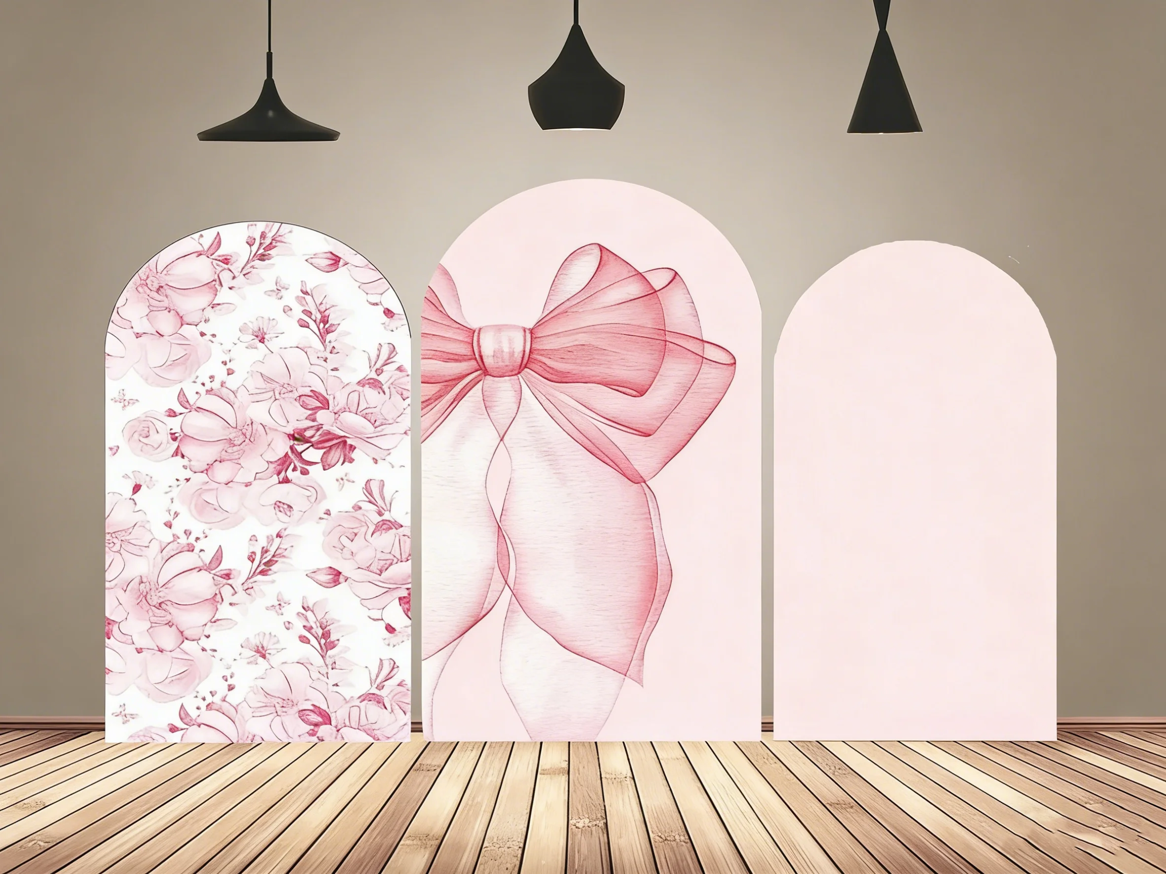 

LS Custom 2-Sided Pink Bow Floral Pattern Girls 1st Birthday Party Baby Shower Cover Chiara Arch Background Decor Backdrop