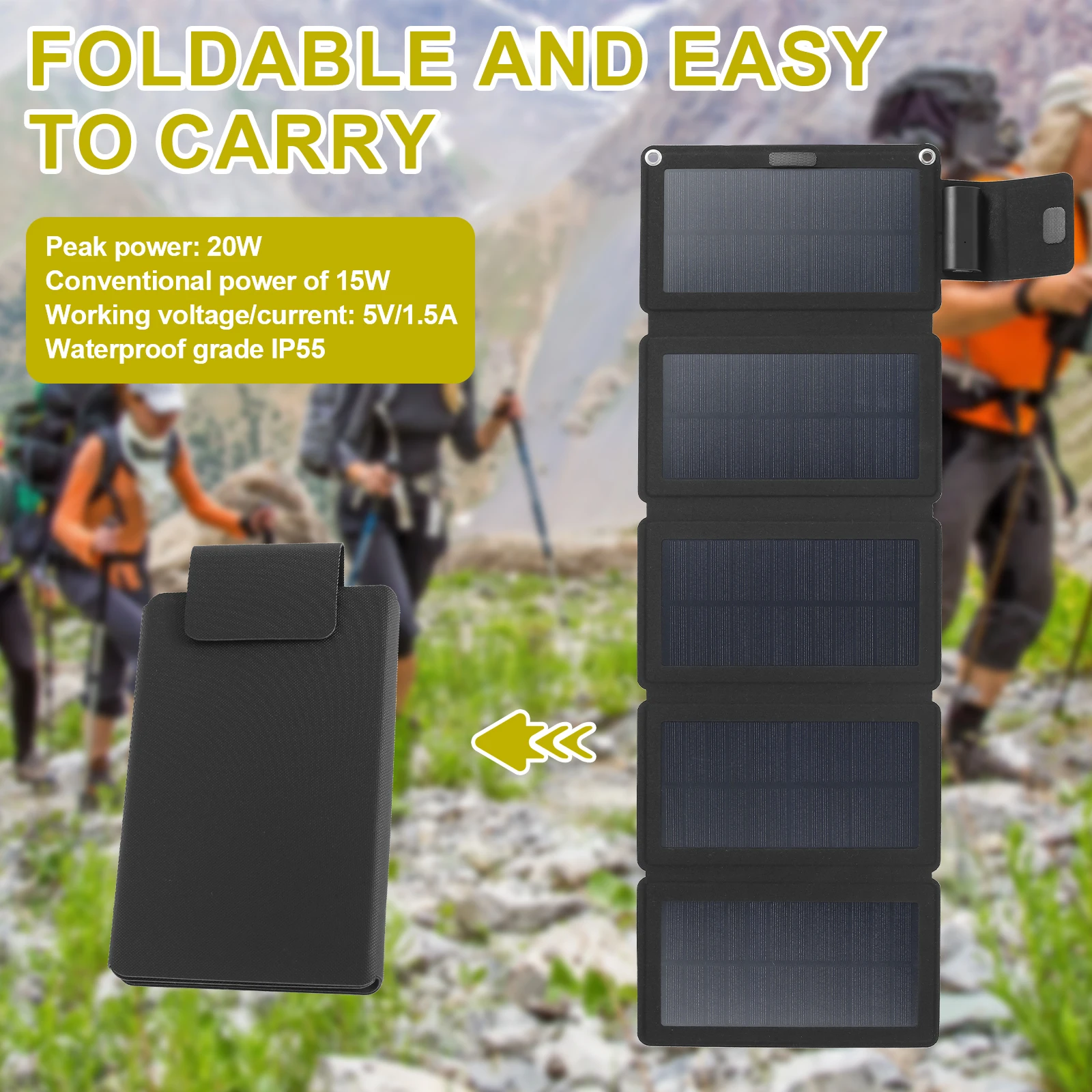 20W Folding Solar Panel Charger Waterproof Portable Solar Panel Outdoor USB TYPC Solar Power Phone Chargers for Camping