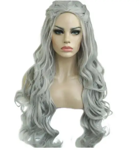 Capelli sintetici Daenerys parrucche Targaryen argento Costume intrecciato lungo Cosplay Queen Lolita parrucca per le donne