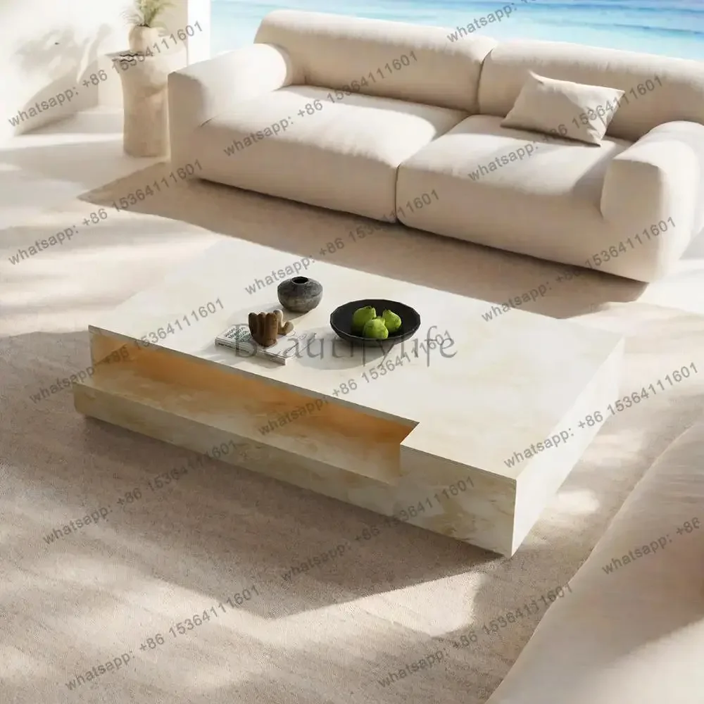 Rectangular  Jade Marble Coffee Table, Artistic Designer Luxury Stone, Heat & Scratch Resistant, Natural Veining, Customizable