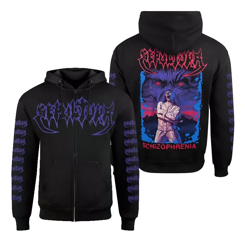 Sepultura Autumn and Winter Gothic Metal Band Rock Punk American Style Retro Men's Casual Zipper Hoodie Y2K Printed Pattern Top