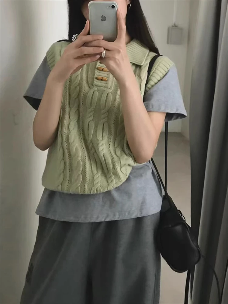 New Vest 100% Merino Wool Pullover for Women Polo Collar Solid Color Knit Sweater Casual Skin Friendly Autumn Winter Clothing