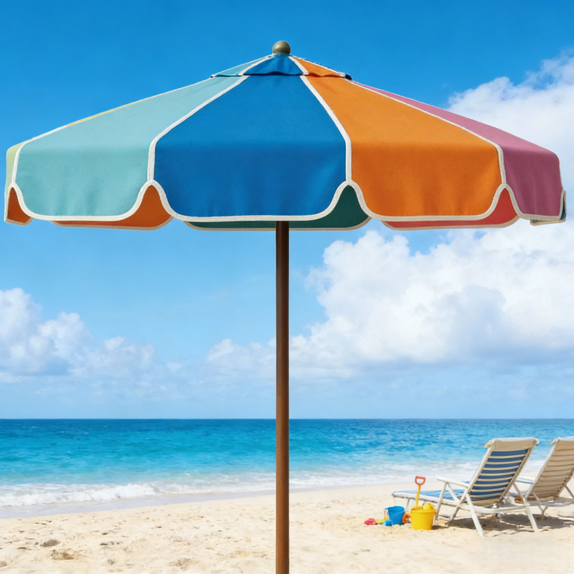 #Colorful Modern Waterproof Iron Center Pole Beach Umbrella Outdoor Patio Sun Shade Parasol Scalloped Canopy for Resort Cafe