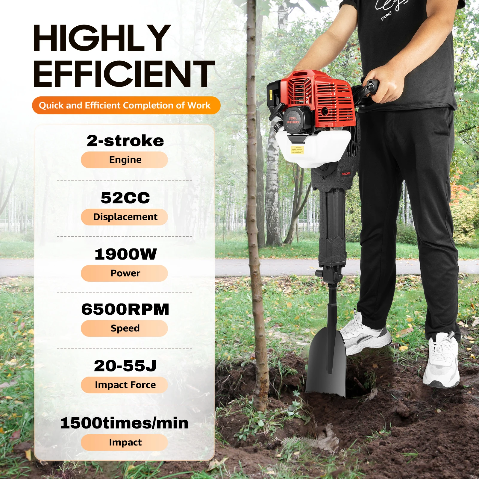 

2-Stroke 52CC 1900W Trencher Digger Machine Gas Powered Tree Digger Portable Excavator Gasoline Garden Tree Digger Shovel