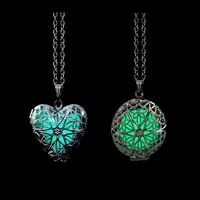 Novel Luminous Glowing Hollow Star Heart Locket Pendant Necklace Glow In The Dark Necklace for Women Men Halloween Gift