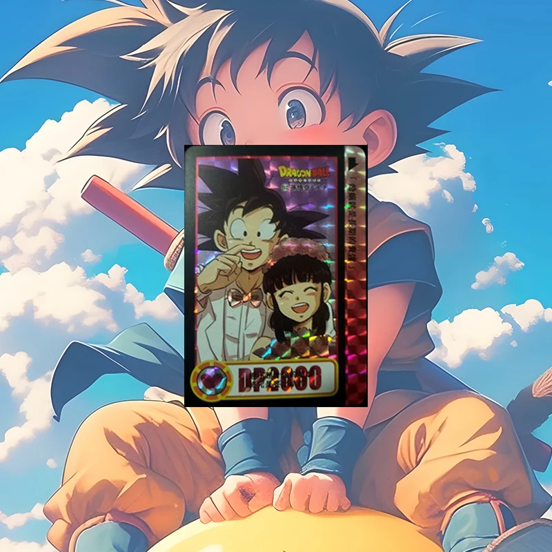 2pcs Japanese Anime Dragon Ball DIY ACG Game Refractive Holographic Son Goku Chichi Collectible Card Christmas Birthday Toy Gift