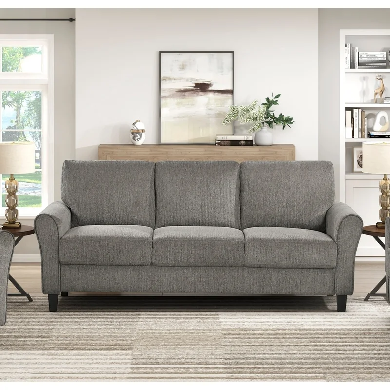 

Brown Chenille Sofa with Rolled Arms, Durable Living Room Furniture, 1 Piece