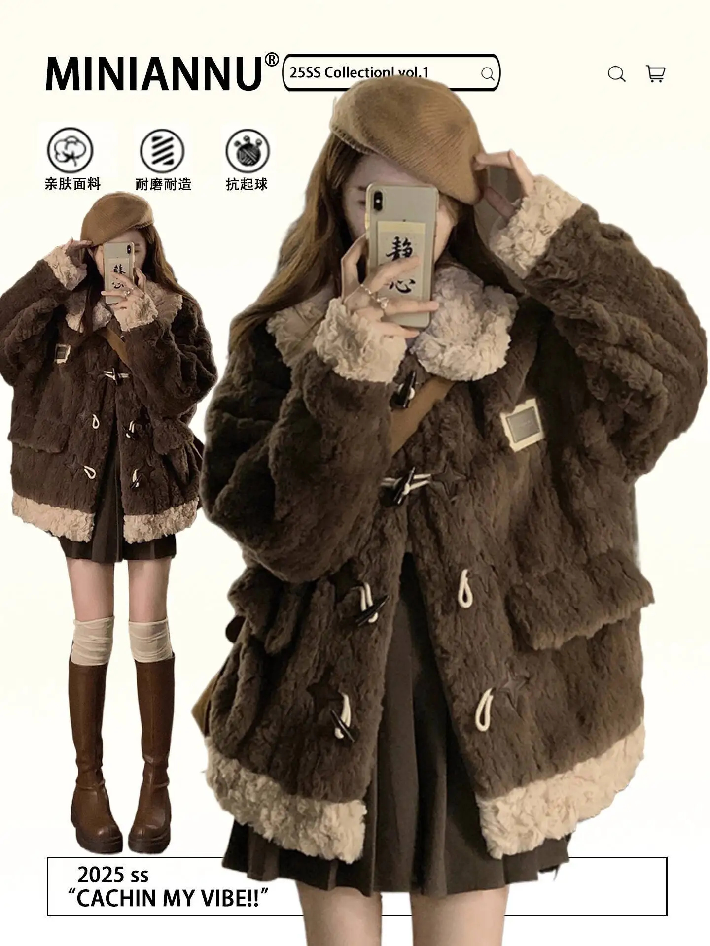 

Women's Cotton Knitting Coat Oversized Korean Style Cotton Jacket Horn Button Lined Thickened Winter Warm Cardigan Outerwear