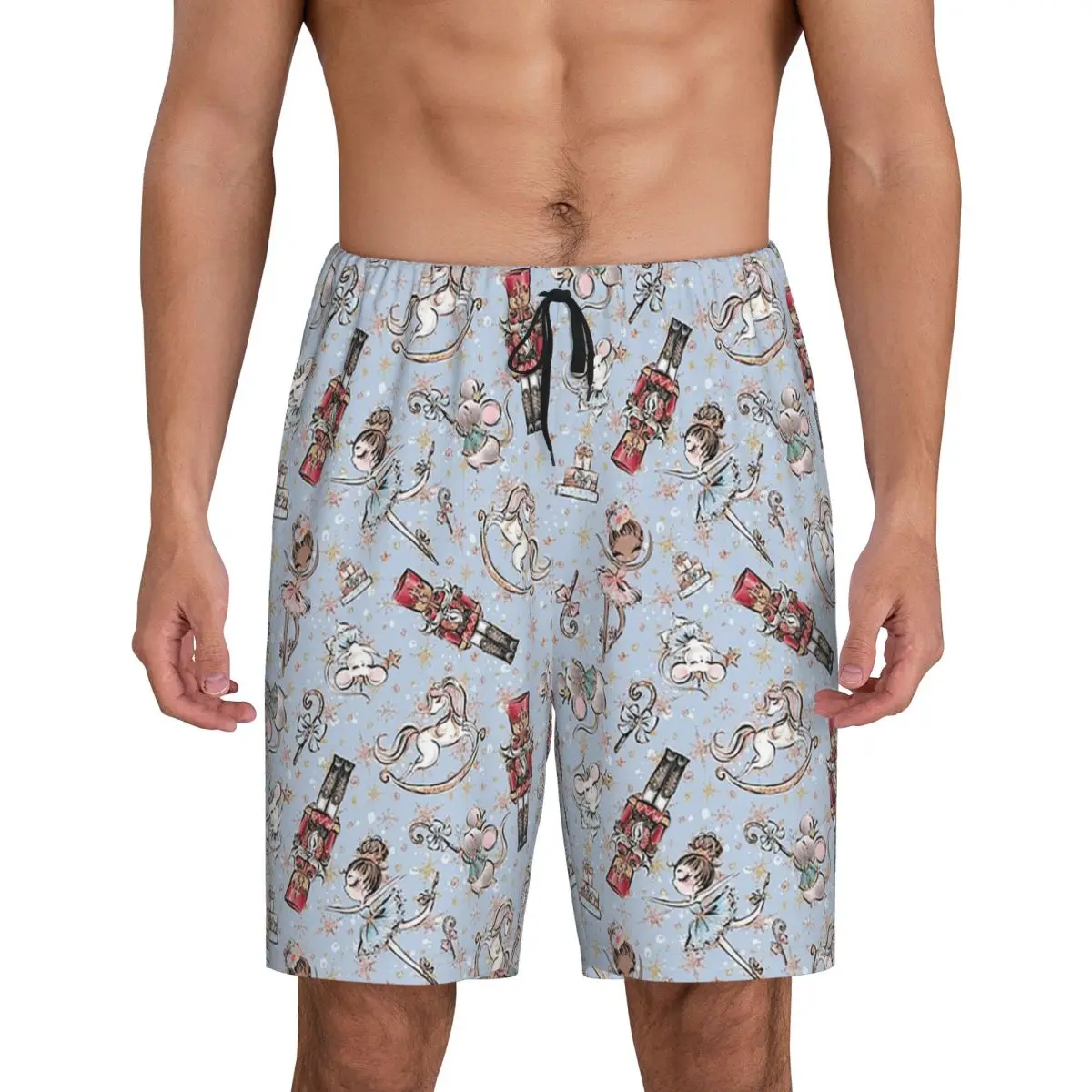 

Мужские короткие пижамные шорты с принтом «Рождественские Щелкунчики, Звезды, Балерины, Скрипка» для сна и отдыха