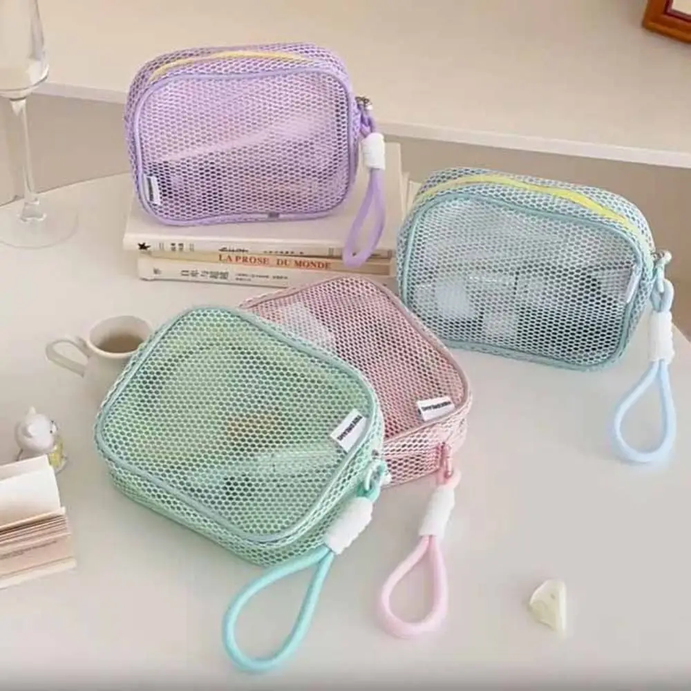 

Solid Color Mesh Cosmetic Bag Zipper Storage Bag Transparent Makeup Bag Toiletry Bag Organizer Case Pillow Makeup Pouch Girls
