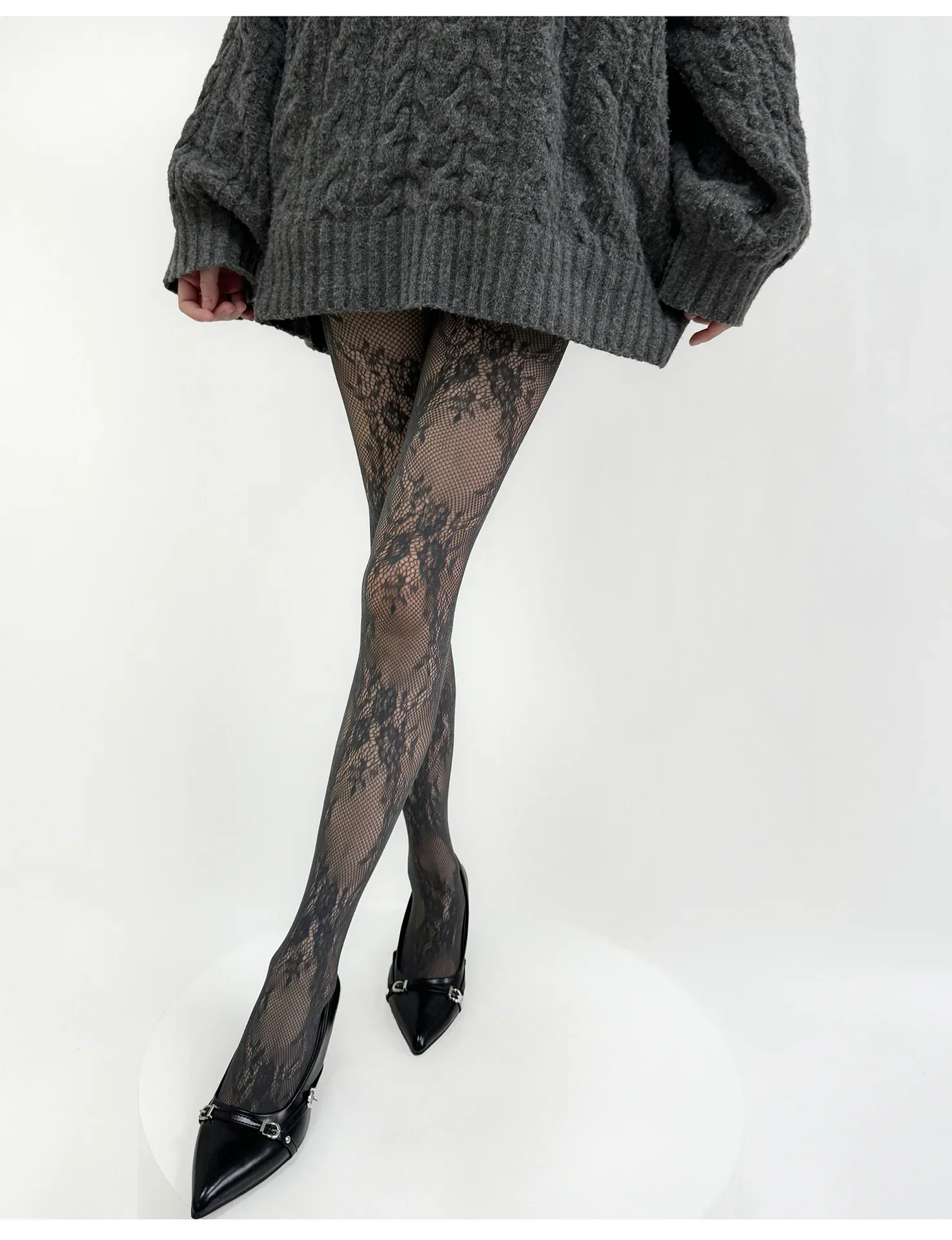 Sommer Damen Sexy Netz-Spitzen-Strümpfe mit Blumenmuster, Overknee-Strümpfe, Netzstrümpfe, Modische Retro-Blumen Mädchen Alltags-Strumpfhose – Detail 3
