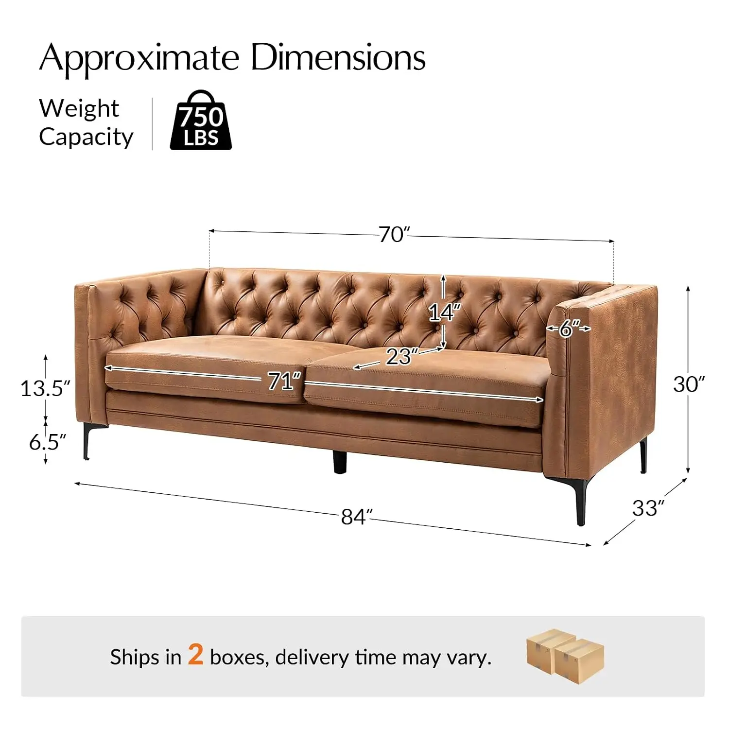 Mid Century Modern 3 Seater Faux Leather Sofa, 84