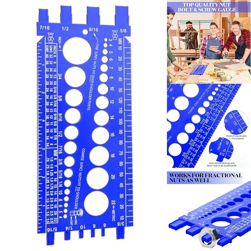 

Nut Bolt Thread Gauge Checker Bolt And Nut Identifier Blue Bolt Nut Thread Measure Gauge 2PCS