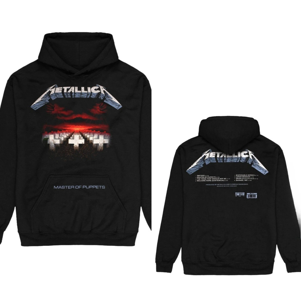 Metallica Master of Puppet Tracks Estampado gráfico Sudaderas con capucha holgadas y cálidas para hombres y mujeres Moda informal de lujo para otoño e invierno