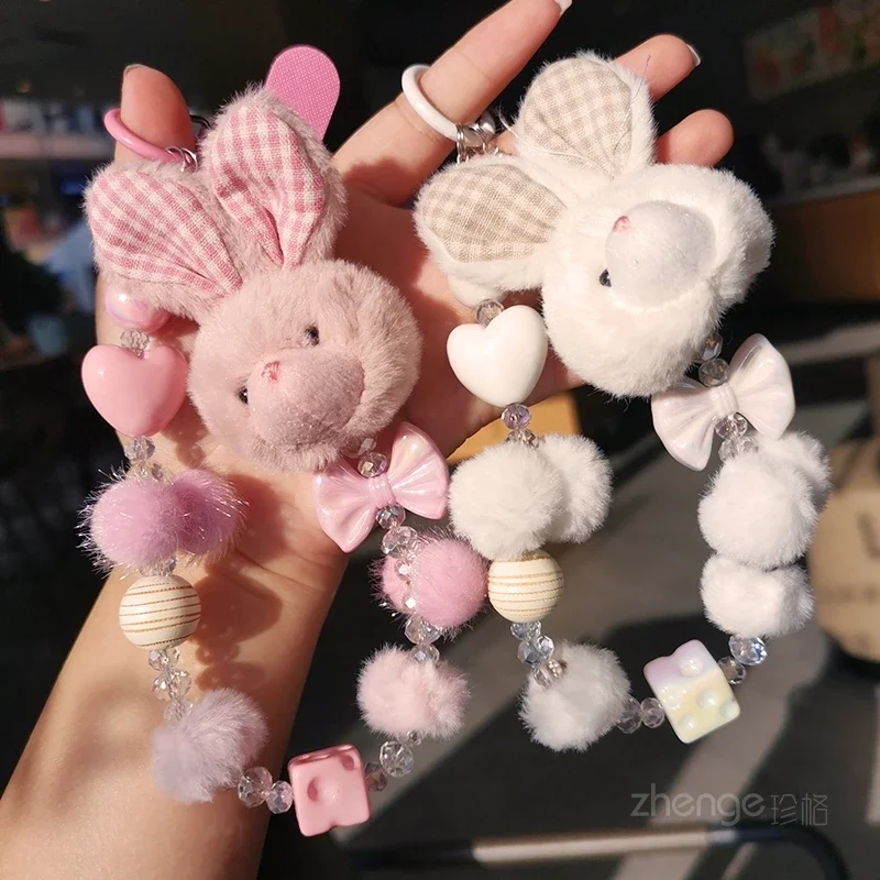 

Cute Furball Bunny Mobile Phone Lanyard for Ladies, Wrist Ornament, Phone Case Pendant, Short Outdoor Anti Loss Design
