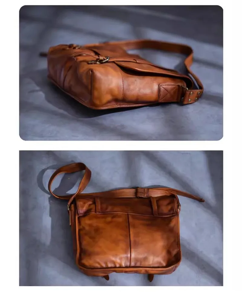 Organizers designers handmade vintage genuine leather men's large-capacity messenger bag luxury real cowhide work crossbody bag