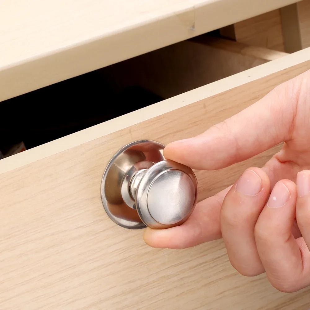 5/1Pcs Self-adhesive Stainless Steel Handle Punch-free Round Handle for Cupboard Drawer Home Cabinet Knobs DIY Furniture Handle