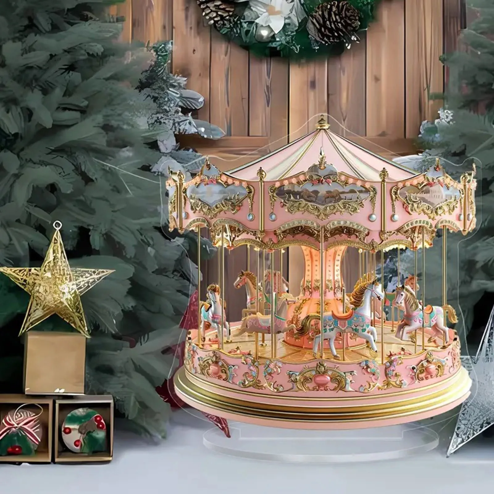 Christmas Acrylic Ornament The Perfect For Home Decor With Bracket Christmas Festival Dreamy Carousel Scene Arrangement Ornament